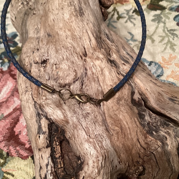 Braided Blue/Brown Leather Cord Bracelet 12” - Picture 2 of 3
